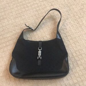 GUCCI black GG Jackie O hobo bag canvas. Authentic